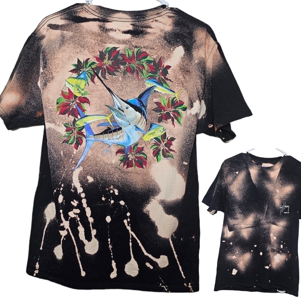 Guy Harvey Acid Washed Graphic Tee Hanes Beefy Tagless Shirt Size Medium